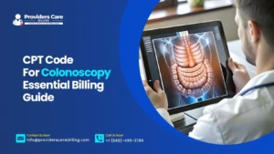 CPT Code for Colonoscopy billing guide illustration showing medical coding documents and healthcare analytics